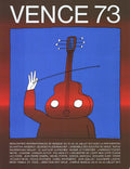 Jean-Michel Folon Venice 73 original lithograph poster from 1973 exhibition, featuring artistic design and vibrant colors.