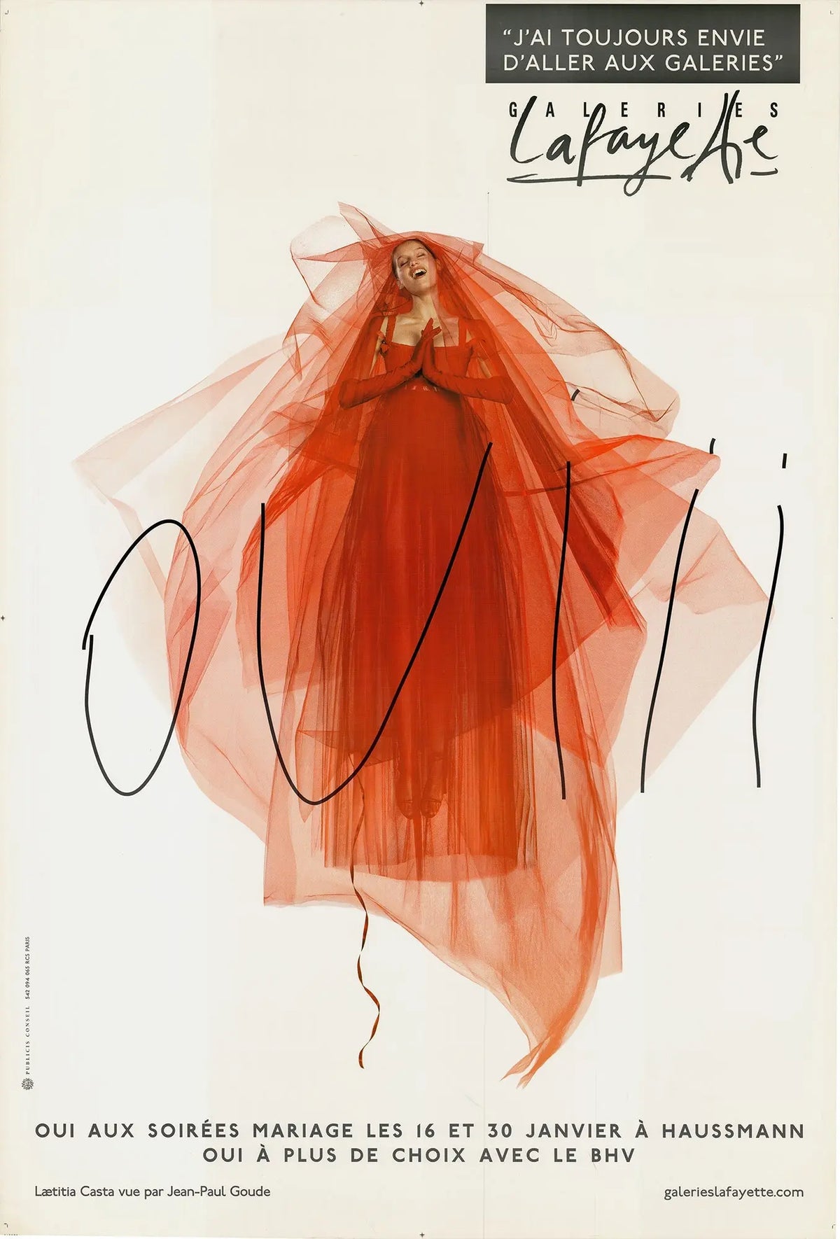 Large offset lithograph poster by Jean-Paul Goude for Galeries Lafayette Ouii 2001, featuring vibrant artwork and bold design.