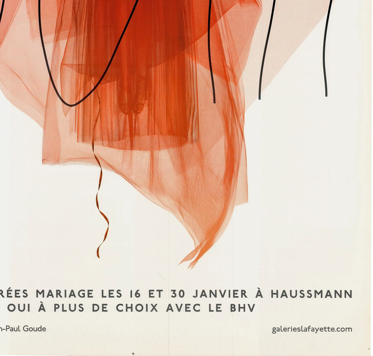 Large offset lithograph poster by Jean-Paul Goude for Galeries Lafayette Ouii 2001, featuring vibrant, artistic imagery.