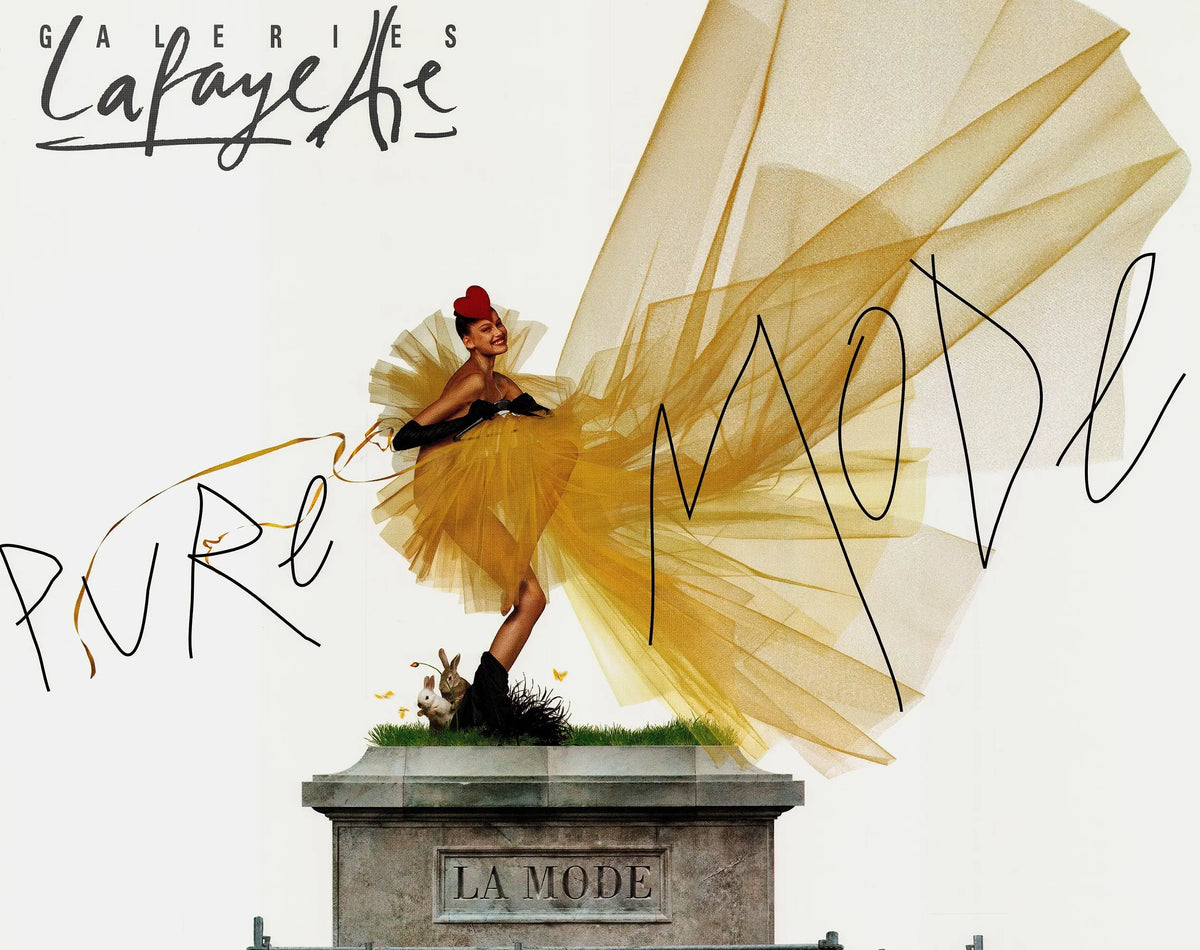 Jean-Paul Goude lithograph exhibition poster for Galeries Lafayette Pure Mode 2001, featuring bold, artistic design elements.