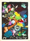 Original 1989 Jean Tinguely silkscreen print of Odalisque #2, workshop proof by the artist, showcasing vibrant colors and abstract design.