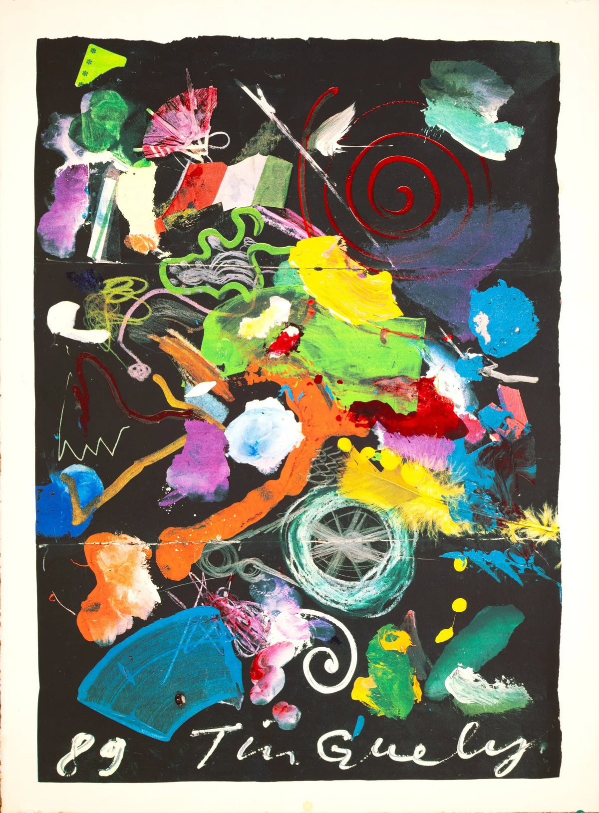 Original 1989 Jean Tinguely silkscreen print of Odalisque #2, workshop proof by the artist, showcasing vibrant colors and abstract design.