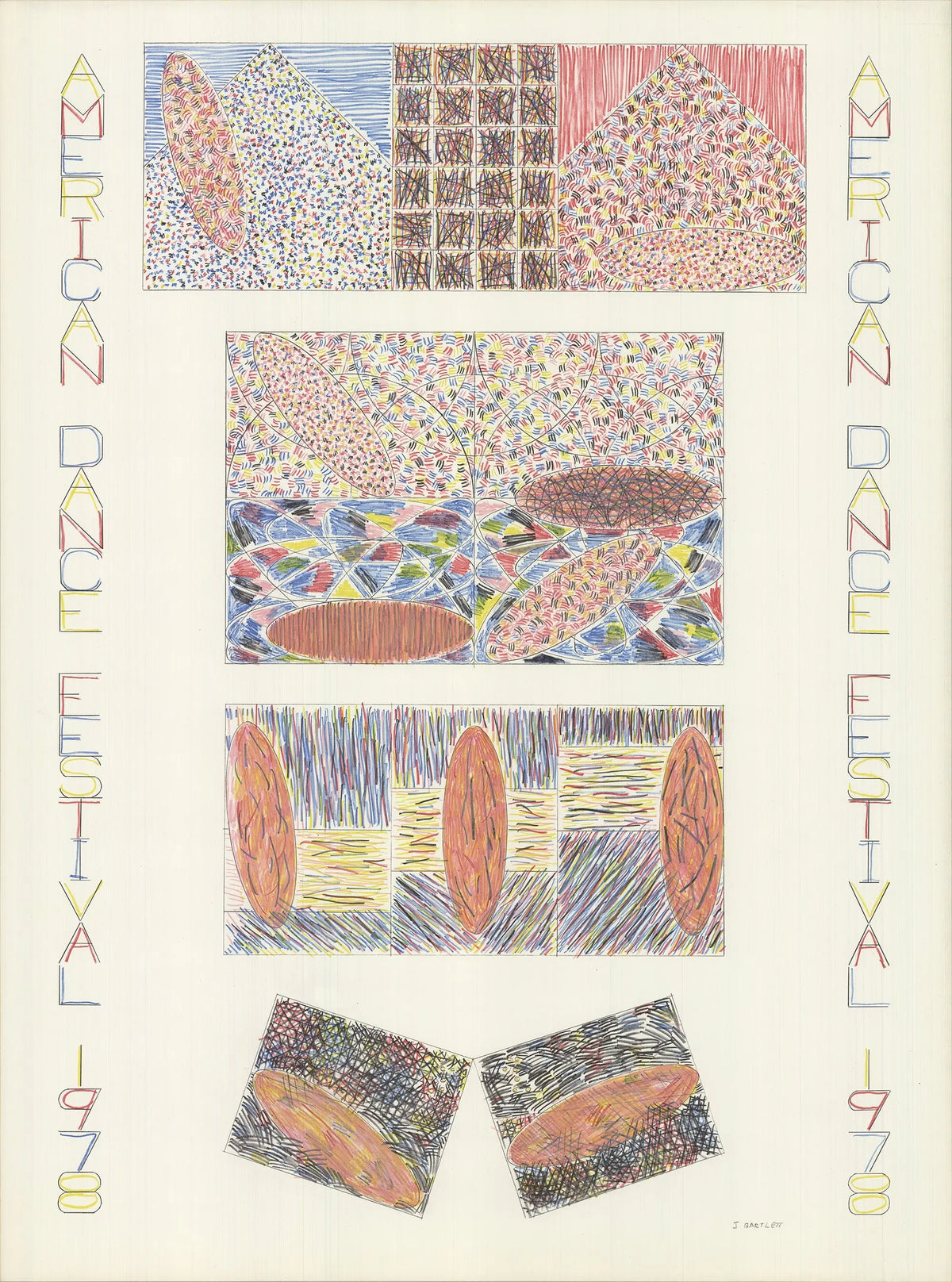 Original Jennifer Bartlett American Dance Festival 1978 offset lithograph poster featuring vibrant abstract artwork.
