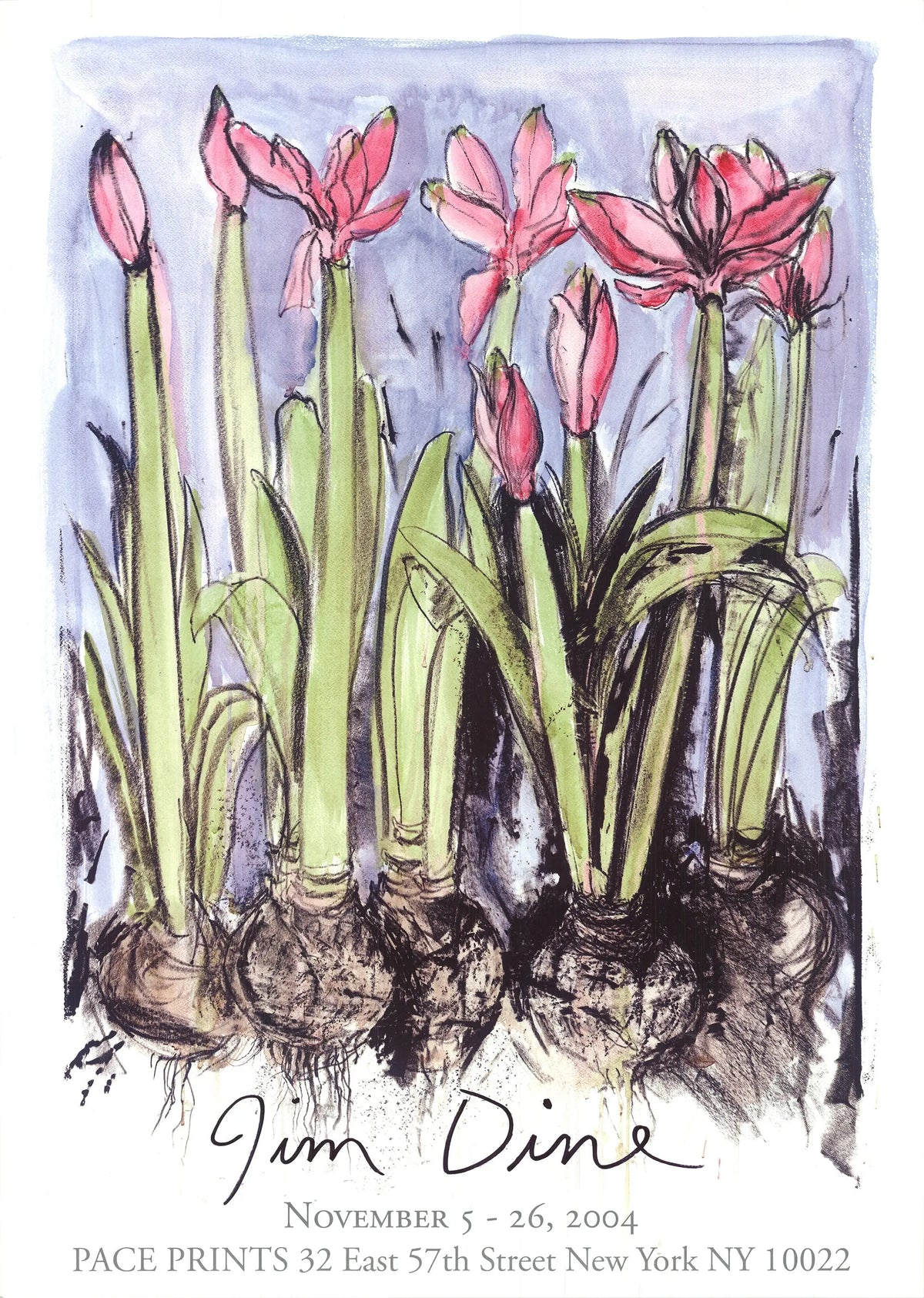 Jim Dine Anemones 2004 floral offset lithograph exhibition art print, showcasing vibrant flower illustrations by Jim Dine.