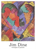 Jim Dine 1984 heart motif offset lithograph poster featuring monotypes and engravings, showcasing bold abstract artwork.