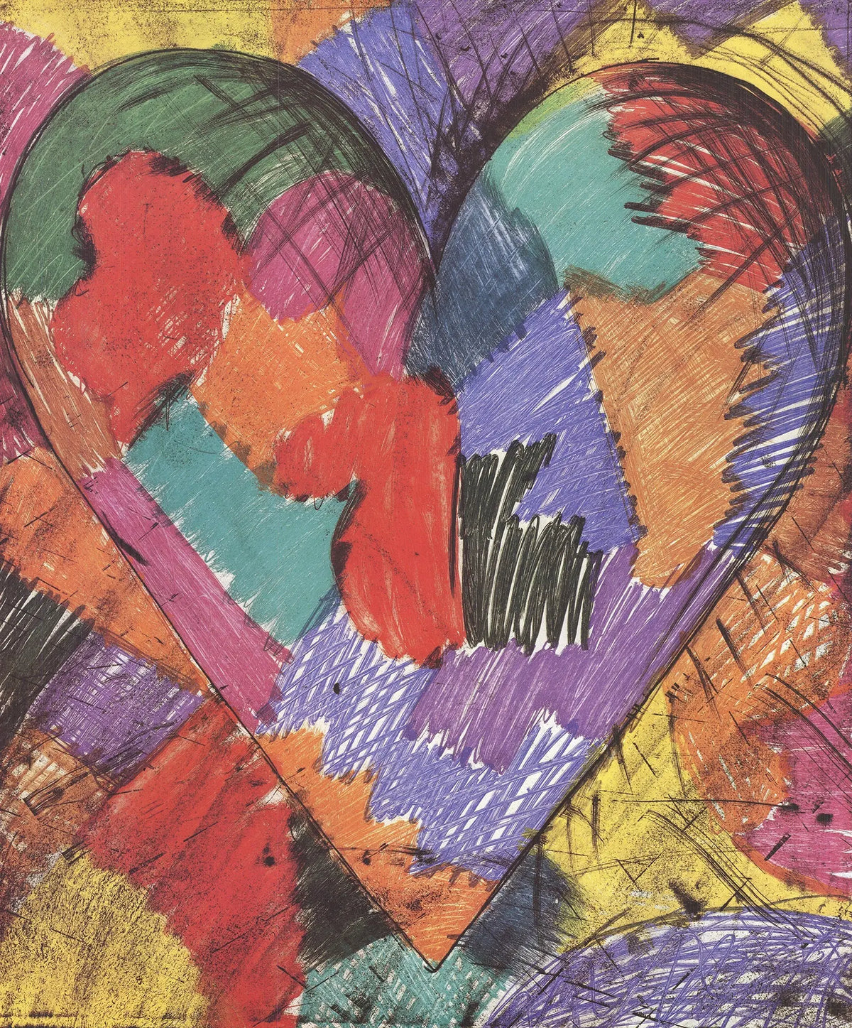Jim Dine 1984 Heart Motif offset lithograph poster featuring monotypes and engravings with bold red heart design.