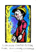 Jim Dine Pinocchio 2008 Lincoln Center mixed media art poster featuring Pinocchio illustration and vibrant design elements.