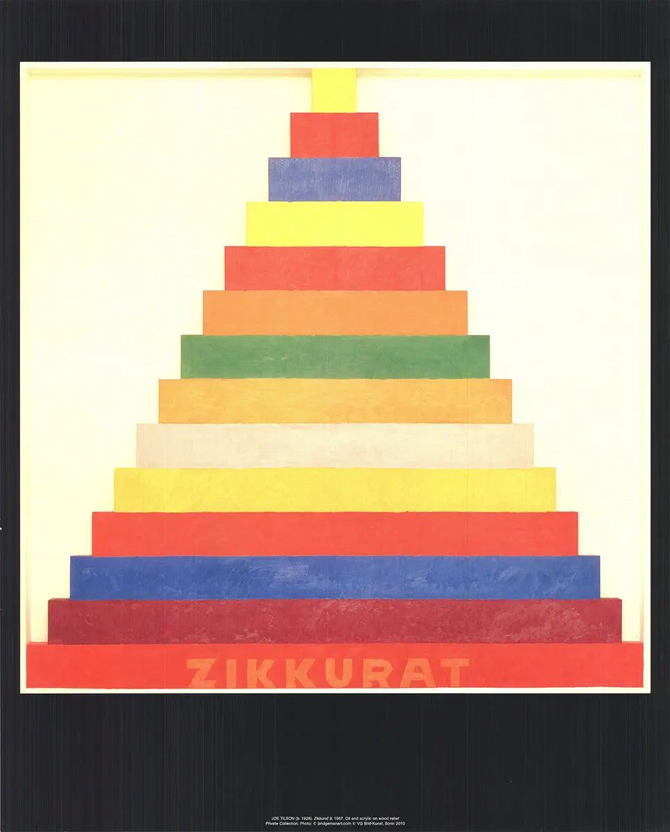 Joe Tilson Zikkurat 2010 abstract offset lithograph art poster print showcasing geometric shapes and vibrant colors.