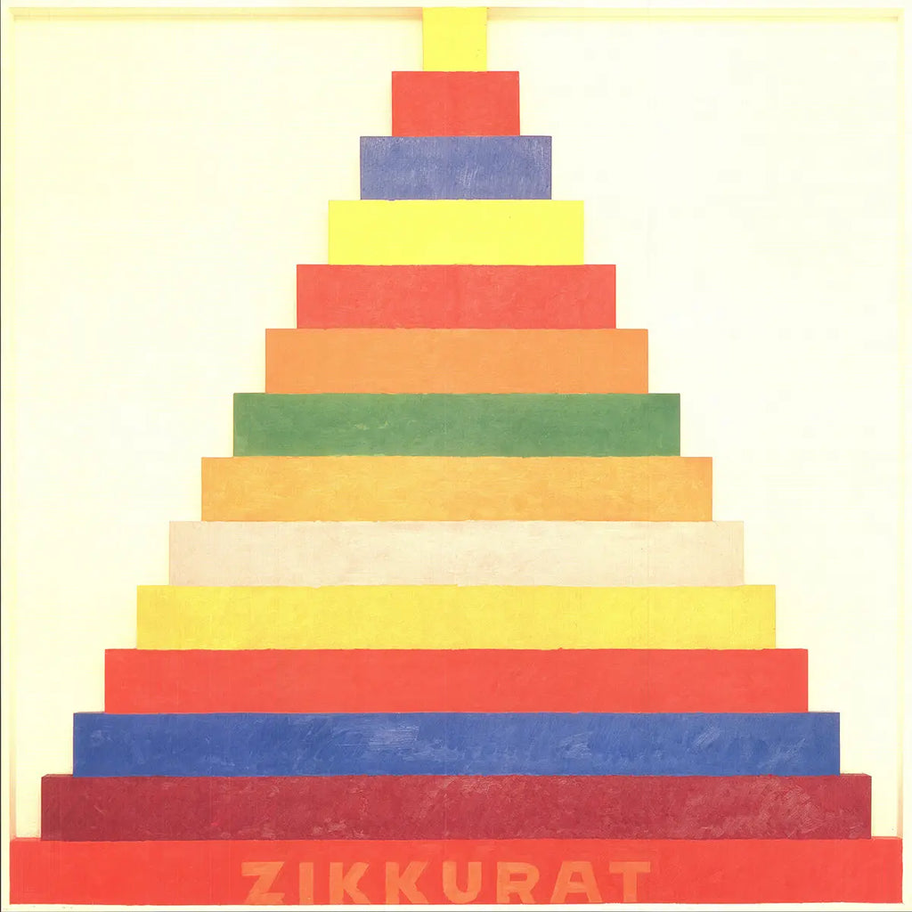 Joe Tilson Zikkurat 2010 abstract offset lithograph art poster print showcasing geometric shapes and vibrant colors.