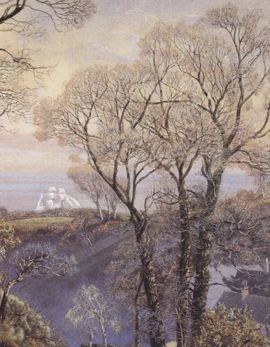 John Brett February Isle of Wight exhibition art print poster featuring a detailed landscape scene in muted tones.