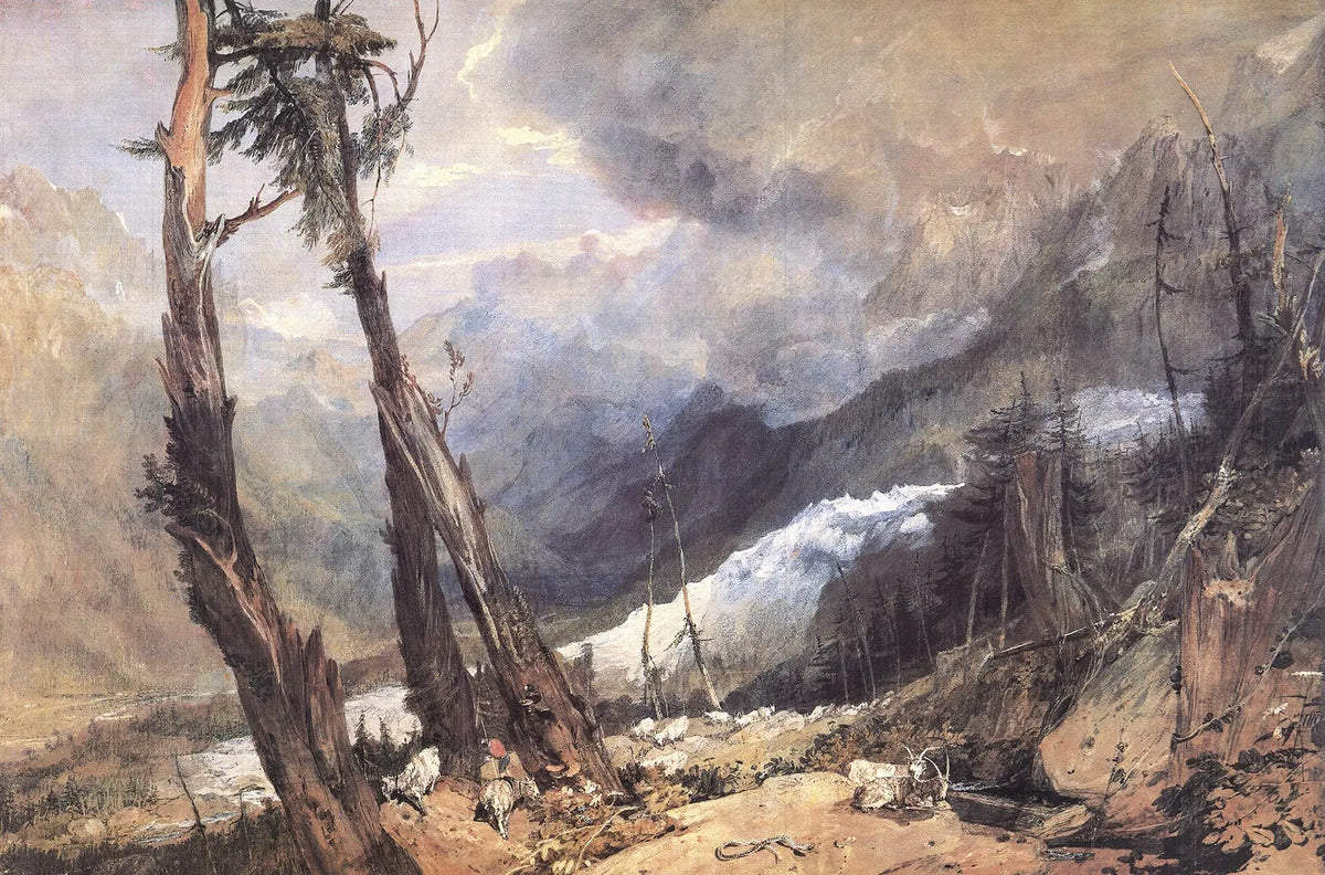 John Malloy Turner Glacier and Source Arveiron exhibition poster from 1987 featuring mountain landscape artwork.
