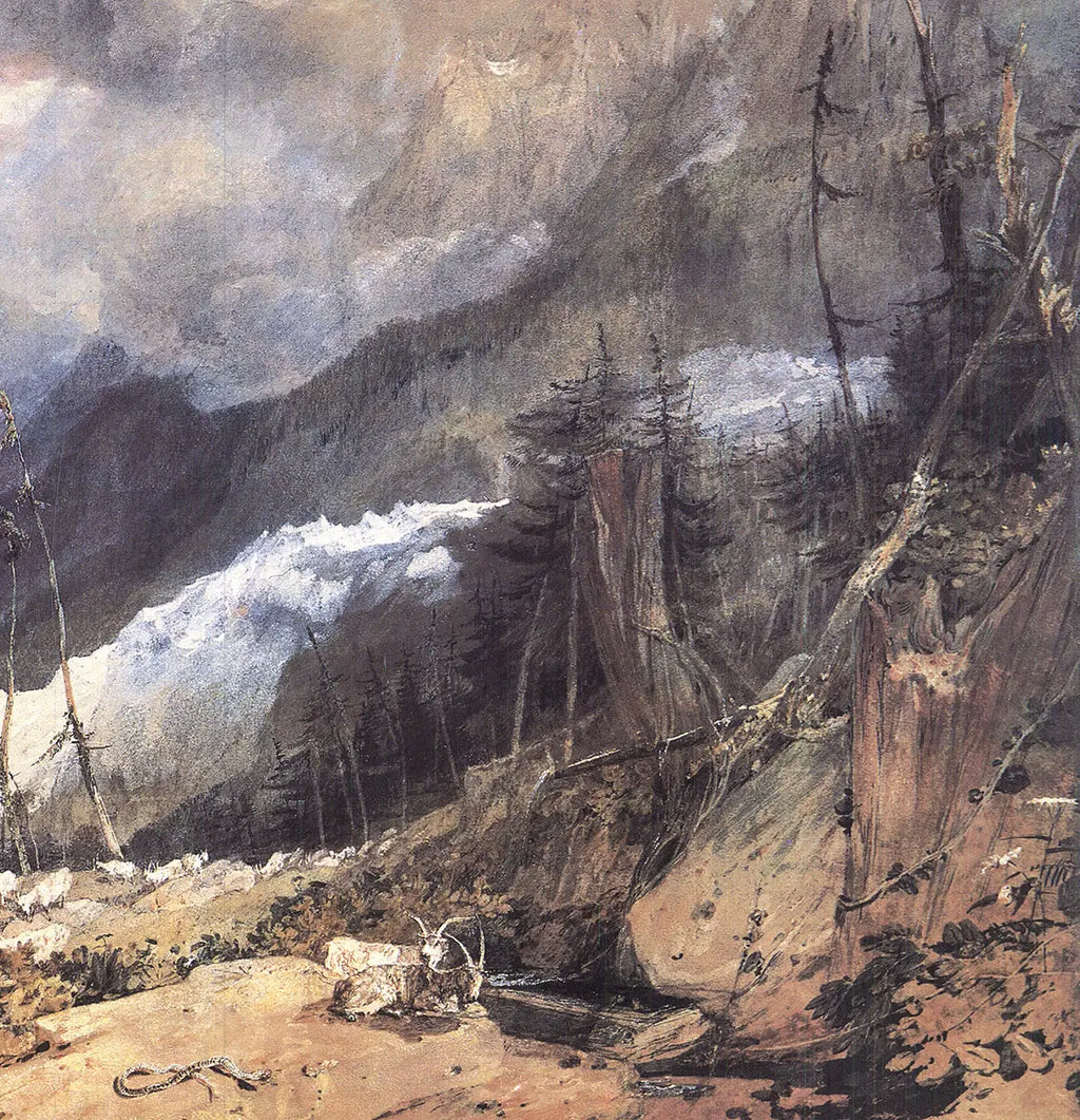 John Malloy Turner Glacier and Source Arveiron exhibition poster from 1987 featuring landscape artwork and mountain scenery.