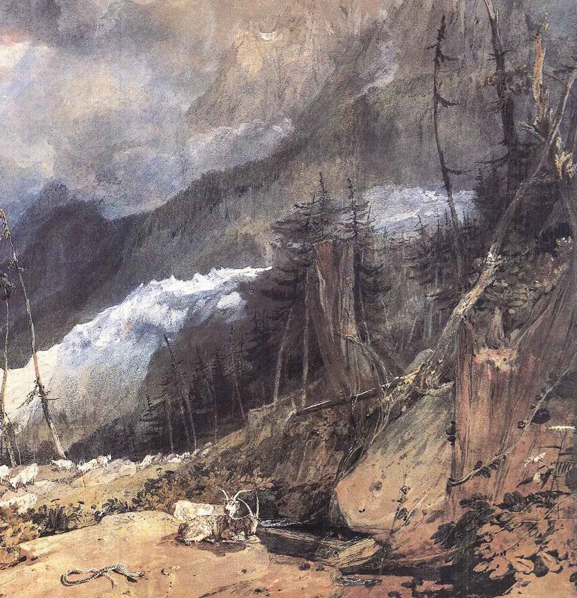 John Malloy Turner Glacier and Source Arveiron exhibition poster from 1987 featuring landscape artwork and mountain scenery.