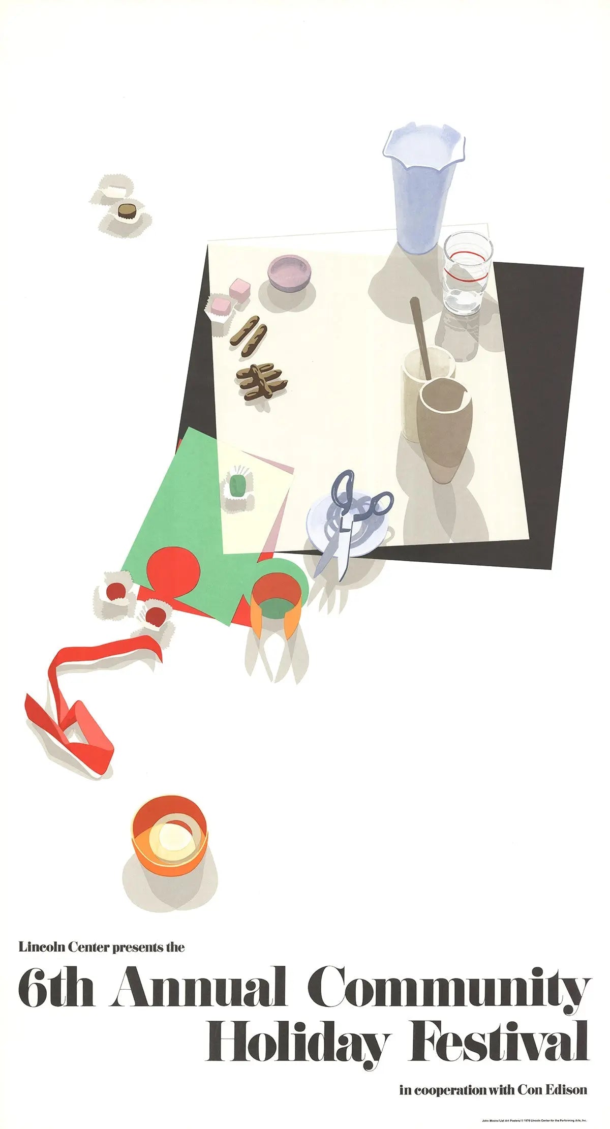 John Moore Still Life 1976 original Lincoln Center serigraph poster featuring vibrant abstract art and bold colors.