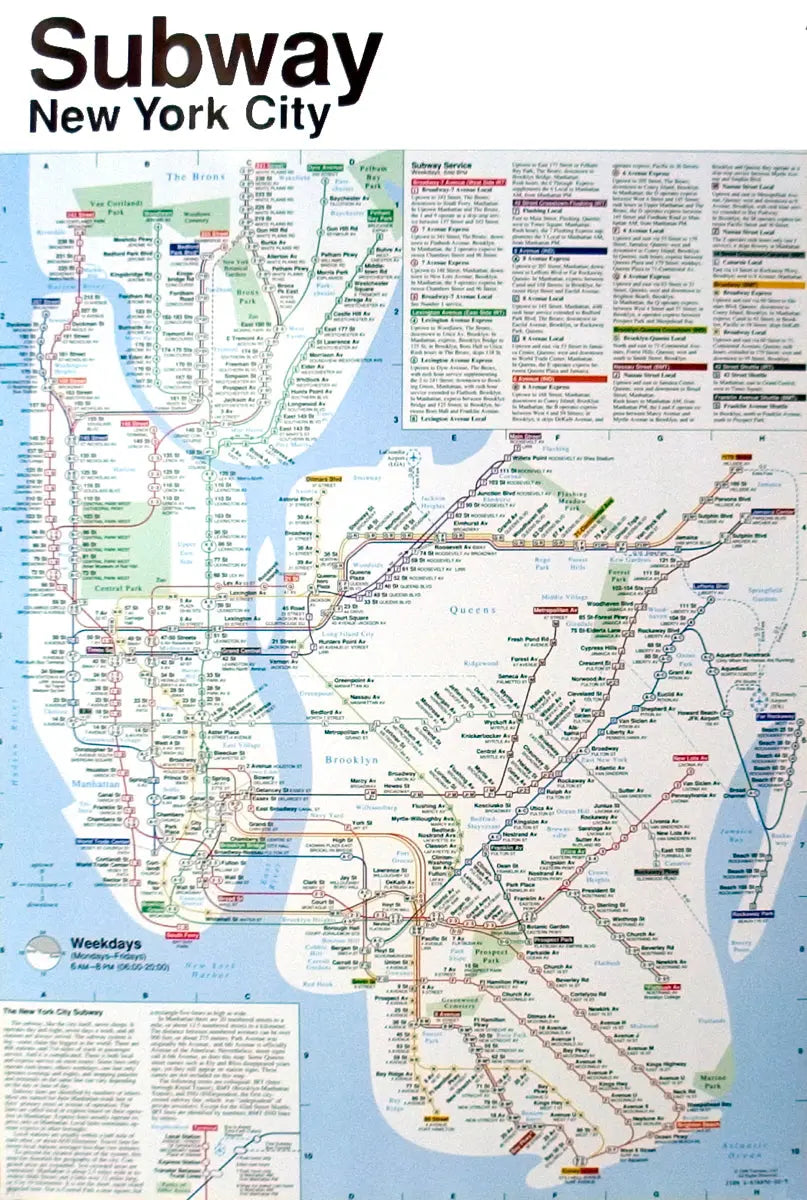 John Tauranac New York Subway Map offset lithograph poster print showing detailed subway routes and station layout.