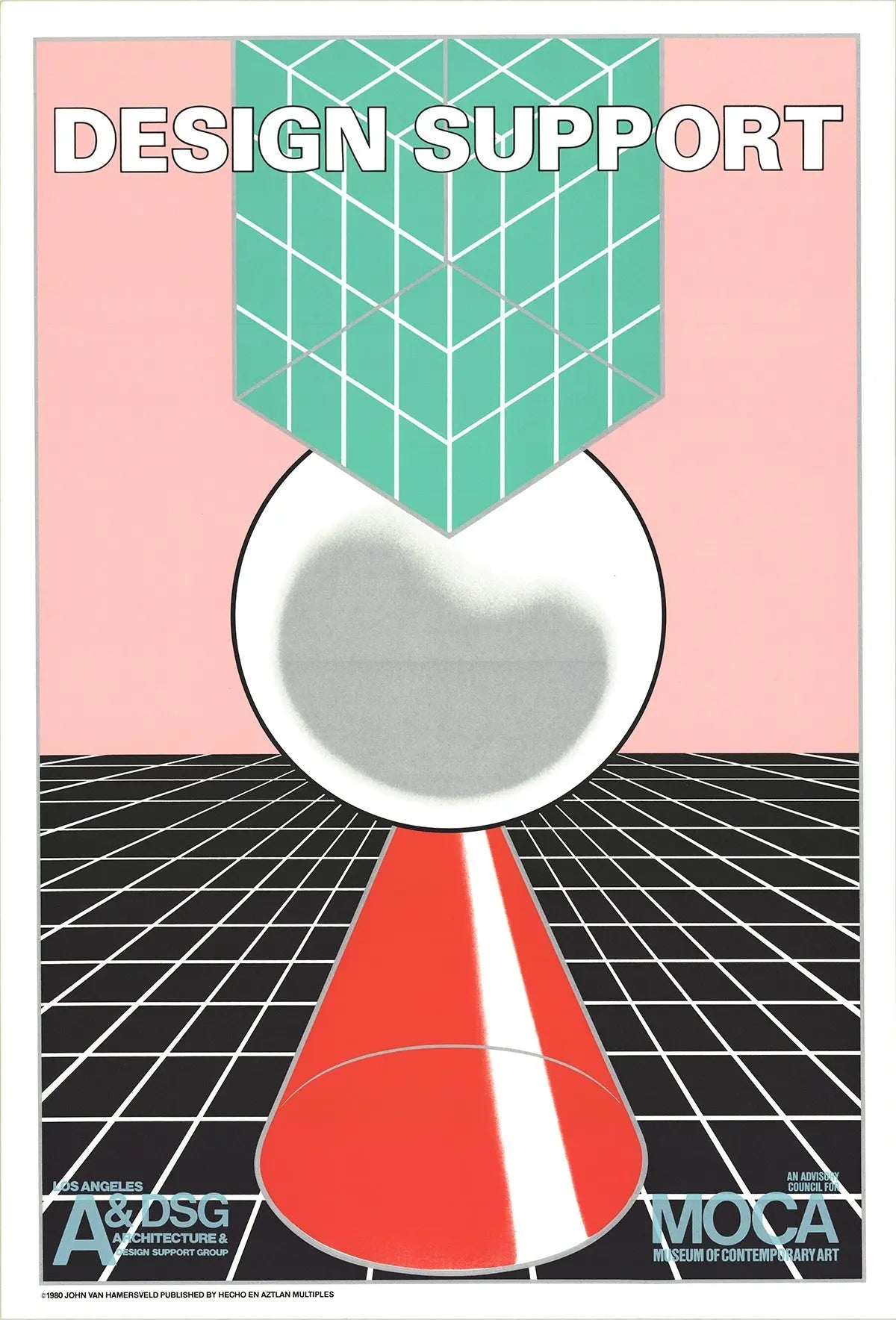 Original 1980 MOCA exhibition poster designed by John van Hamersveld, featuring vibrant graphic artwork and bold typography.