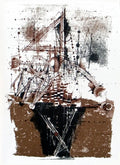 Abstract lithograph print by Johnny Friedlaender from 1973, featuring modern, expressive ink strokes and abstract design.