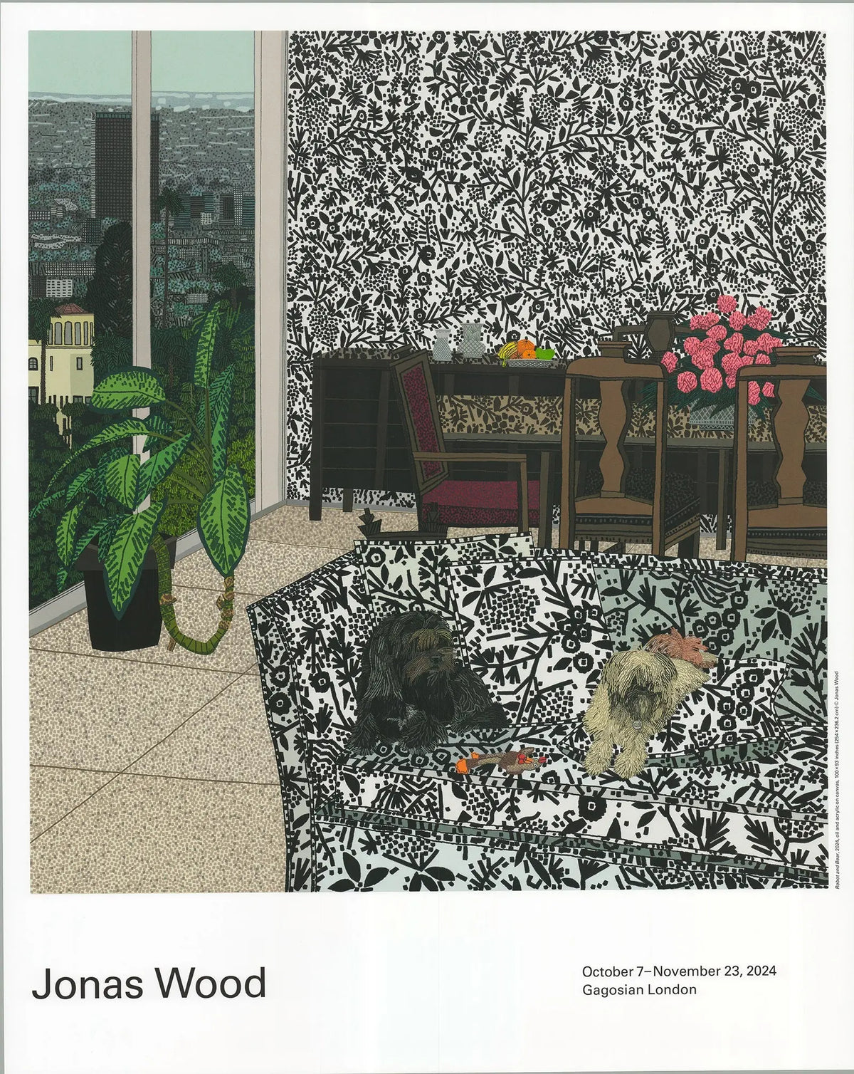 Jonas Wood Robot and Bear 2024 Gagosian exhibition offset lithograph poster, colorful artwork featuring robot and bear characters.
