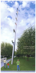 Poster of Jonathan Borofsky's Walking to the Sky sculpture from 1990, featuring the artwork at the Nasher Sculpture Center.