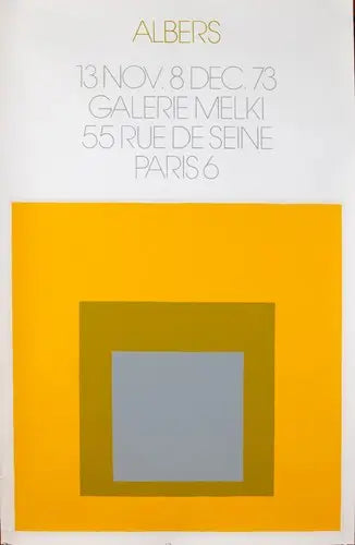 Josef Albers original poster for Homage to the Square 1973 exhibition, featuring his signature geometric square design.
