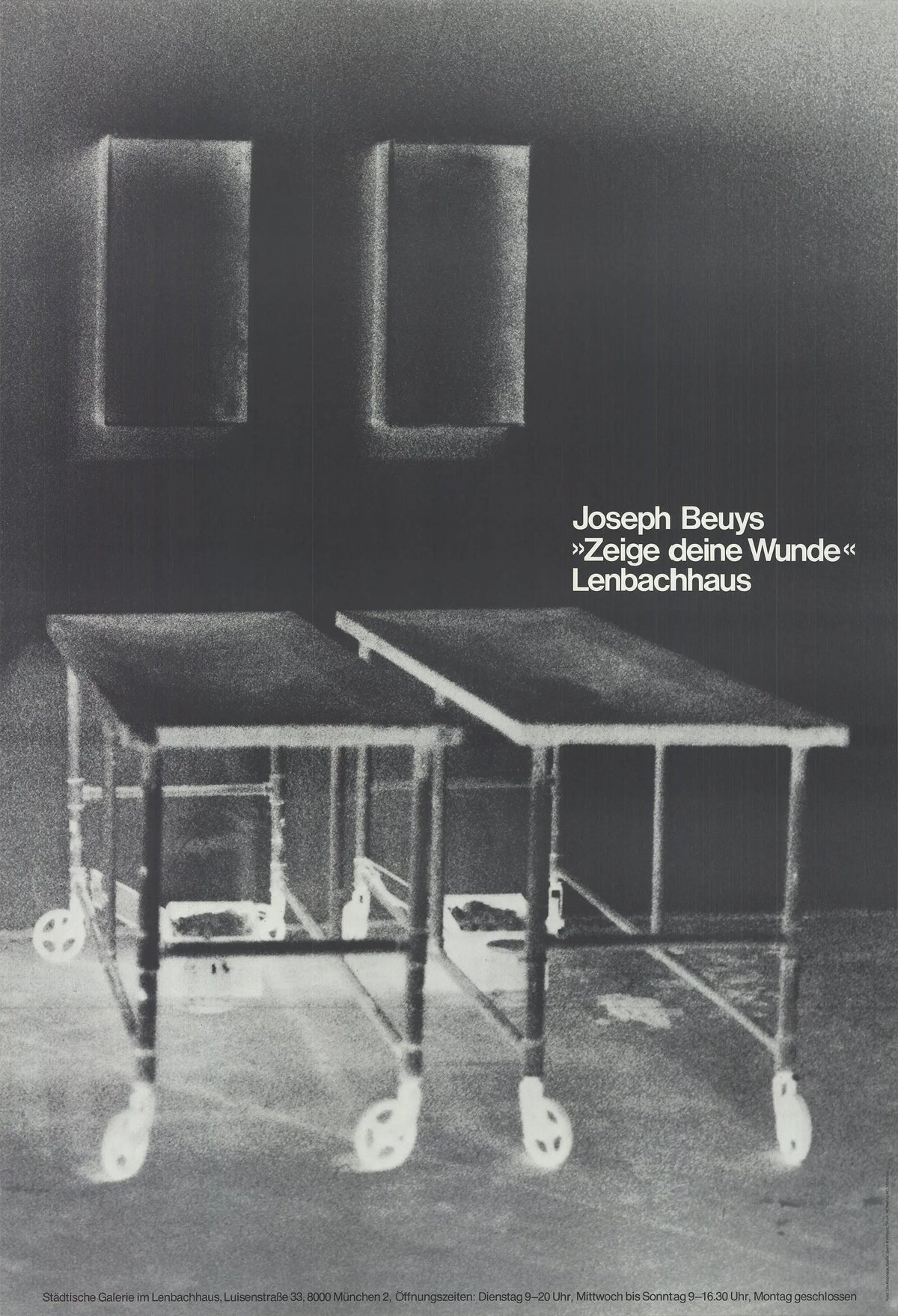 Joseph Beuys Show Your Wound 1977 exhibition offset lithograph poster featuring abstract art and bold imagery by the artist.