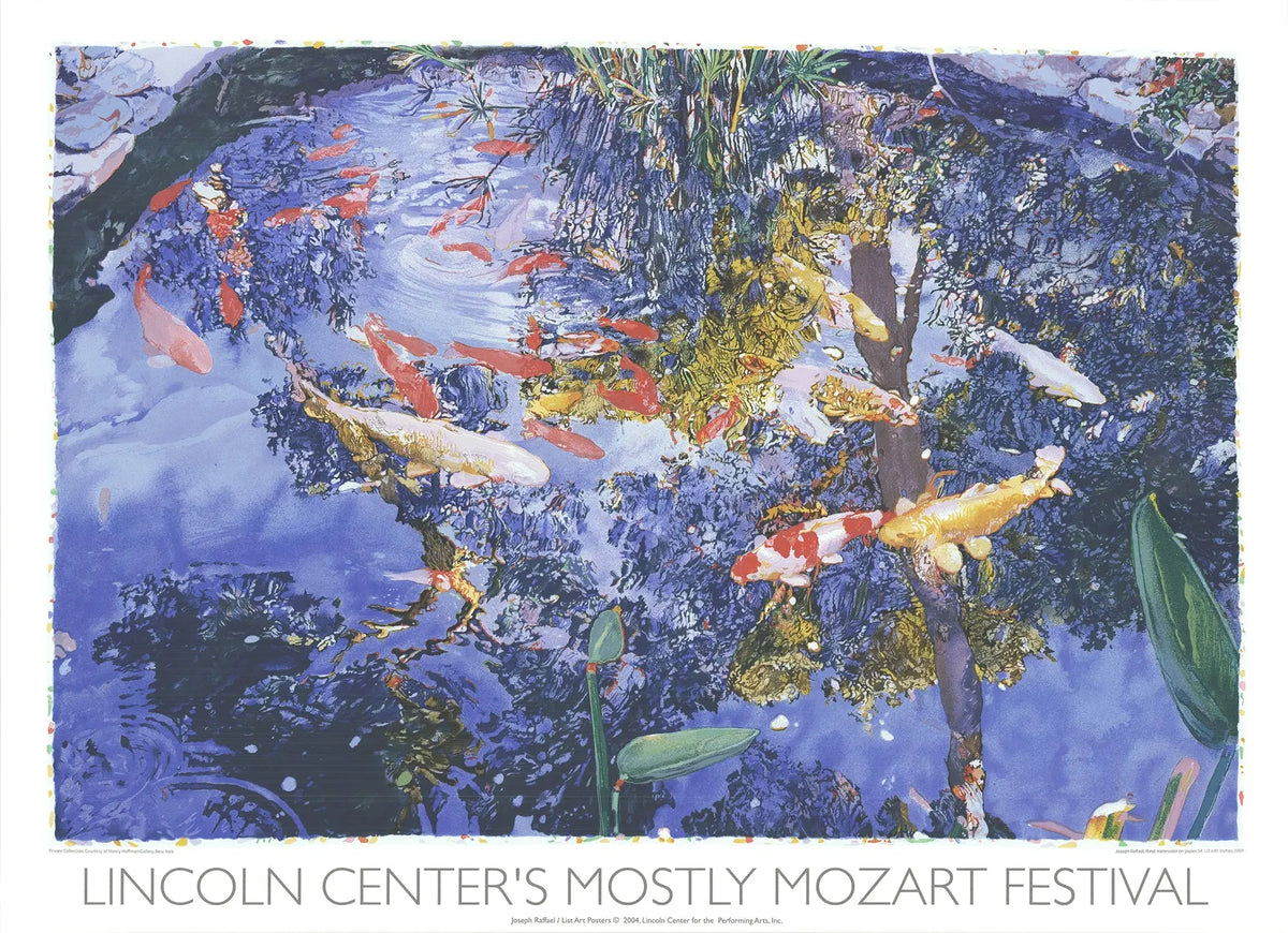 Joseph Raffael Pond with Goldfish 2004 Lincoln Center serigraph poster showcasing vibrant aquatic scene and goldfish artwork.