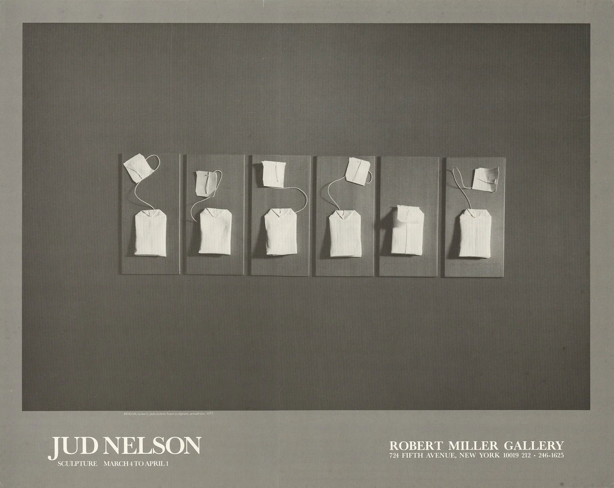 Jud Nelson Holos 1977 minimalist sculpture exhibition poster lithograph showcasing abstract artwork and clean design.