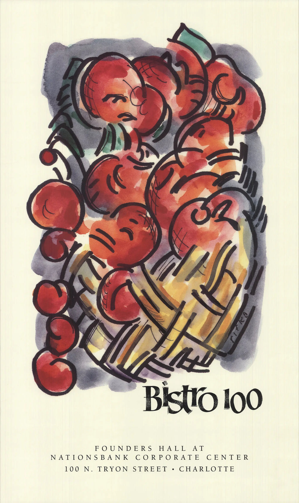 Judy Rifka Bistro 100 original offset lithograph art poster print featuring vibrant abstract design on white paper.