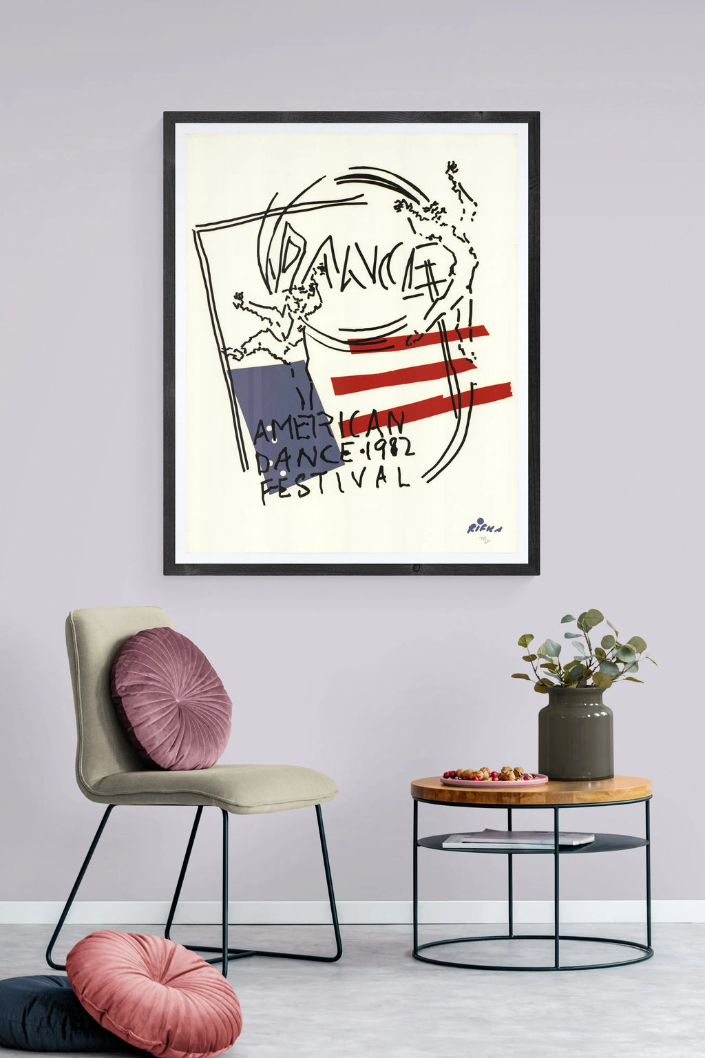 Signed limited edition serigraph by Judy Rifka from the 1982 American Dance Festival, featuring vibrant abstract artwork.