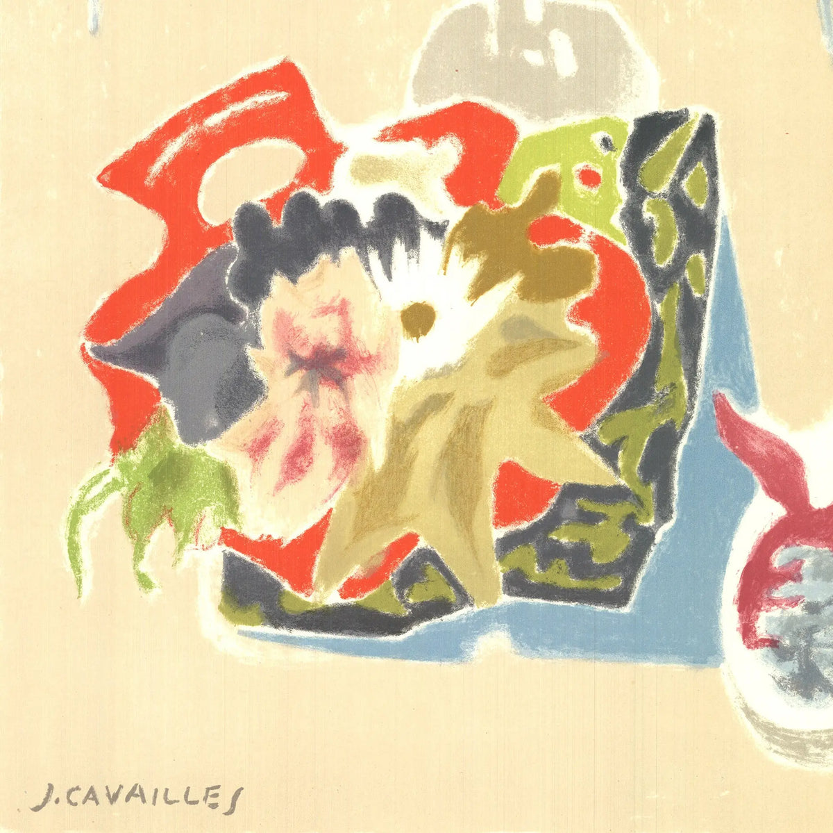 Original Jules Cavailles lithograph exhibition poster from Musee Galliera 1960, showcasing vintage artistic print.