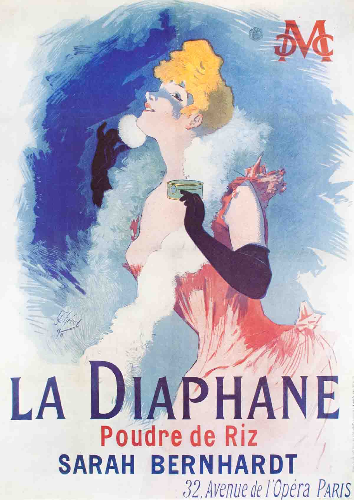 Jules Chéret La Diaphane 1976 Art Nouveau offset lithograph poster featuring vibrant, flowing artistic design and bold colors.