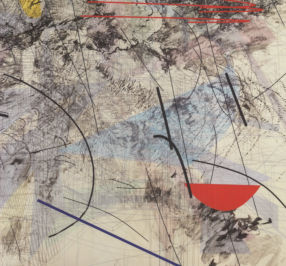 Abstract offset lithograph exhibition poster by Julie Mehretu titled Easy Dark 2017, featuring dynamic dark-toned abstract artwork.