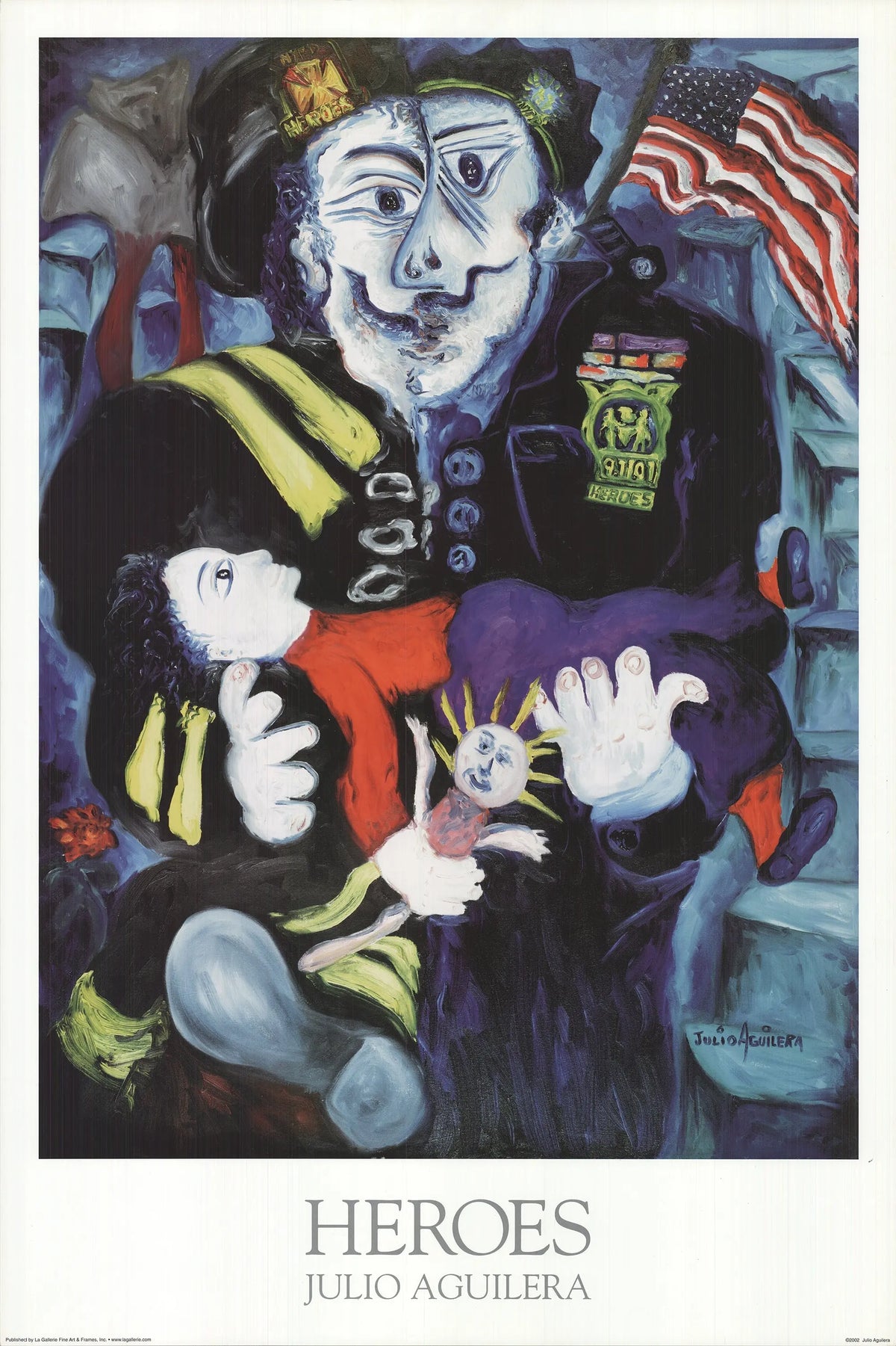 Julio Aguilera Heroes 2002 original offset lithograph art poster print featuring vibrant superhero illustrations.