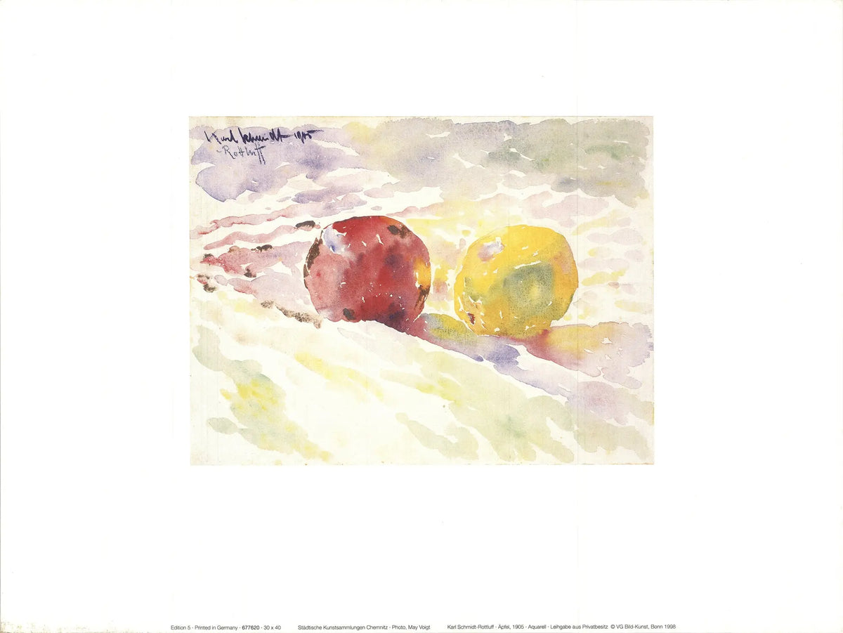 Karl Schmidt-Rottluff apple 1998 offset lithograph still life art print showing vibrant fruit on paper background