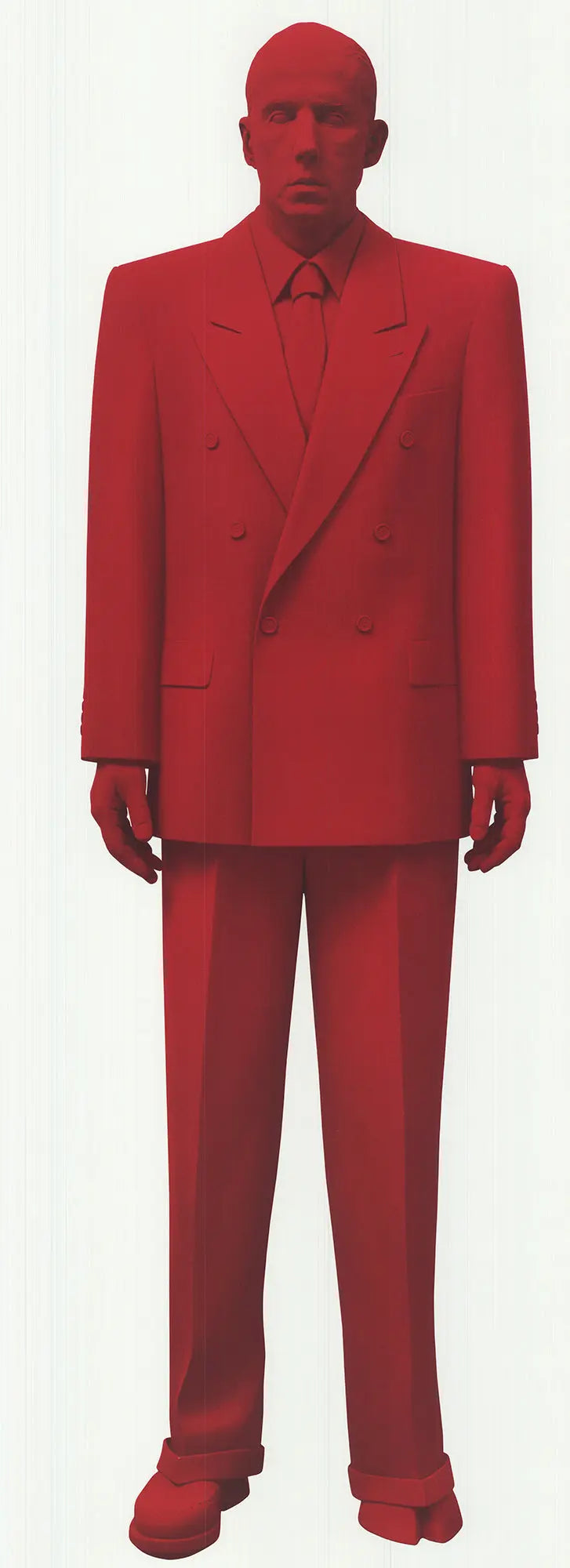 Large offset lithograph art poster of Katharina Fritsch's Red Man 2002, showcasing bold red colors and abstract design.