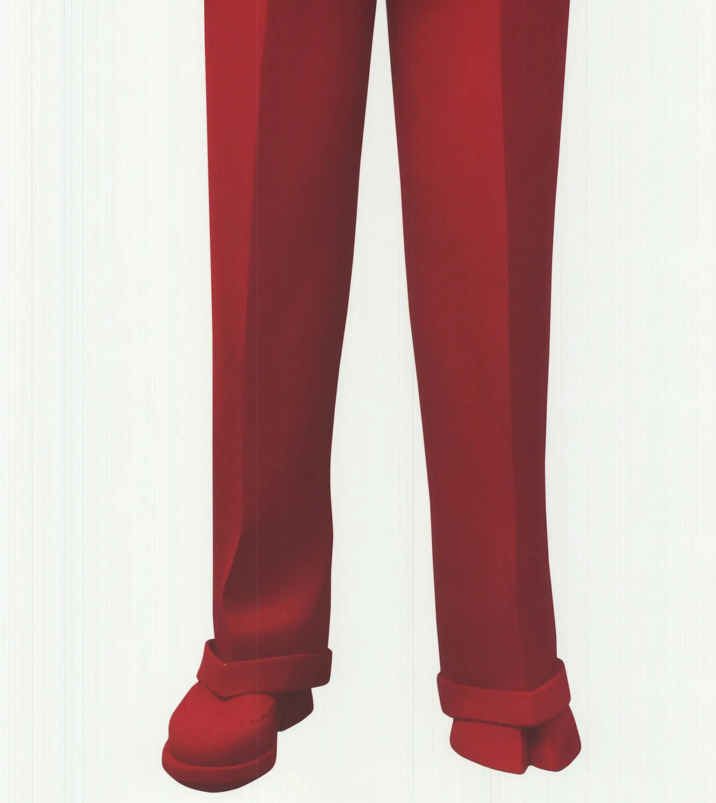 Large offset lithograph art poster by Katharina Fritsch featuring the Red Man from 2002, showcasing vibrant colors and bold design.