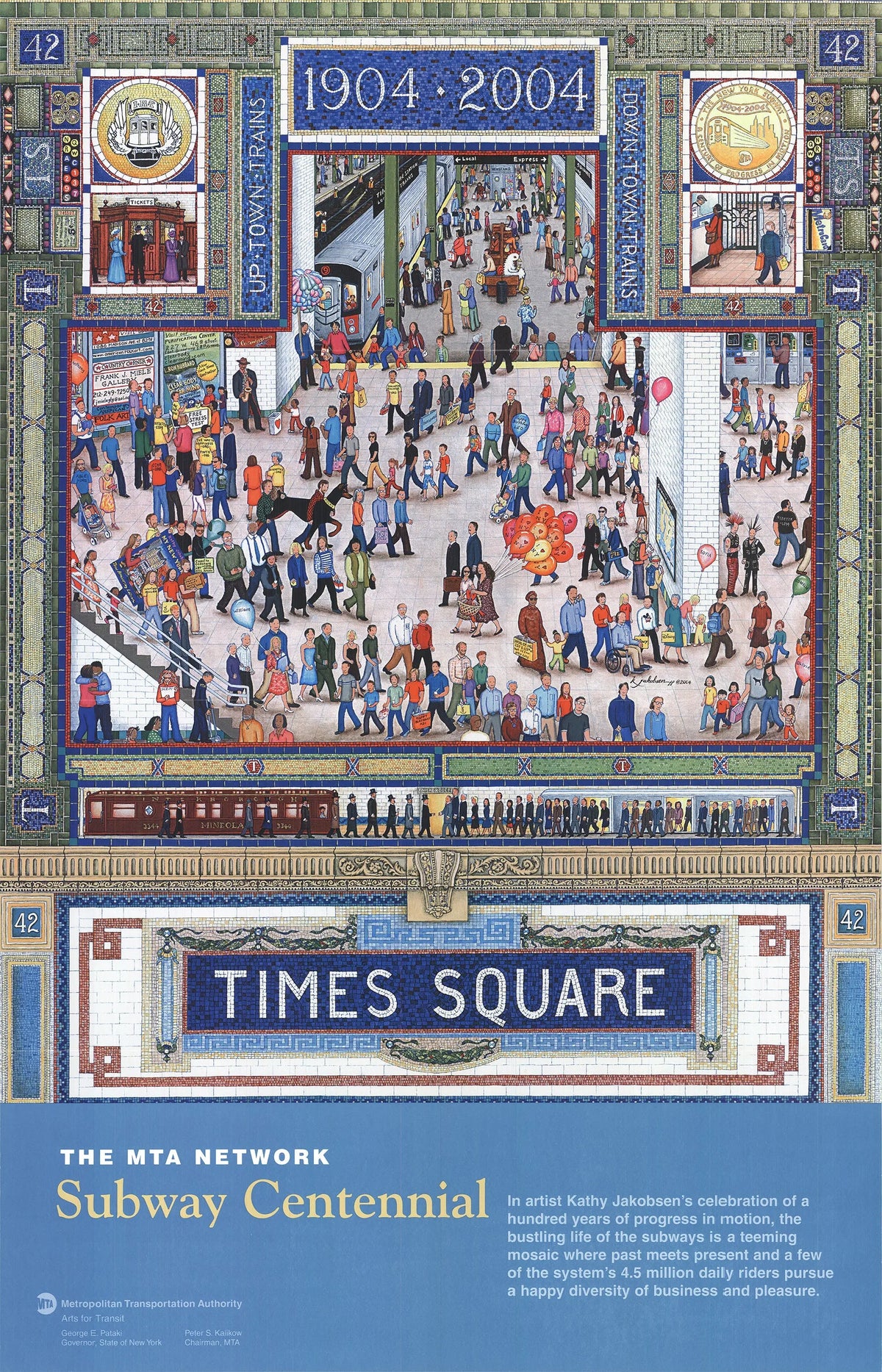 Kathy Jakobsen Subway Centennial 2004 MTA New York City poster featuring vintage subway imagery and vibrant cityscape art.