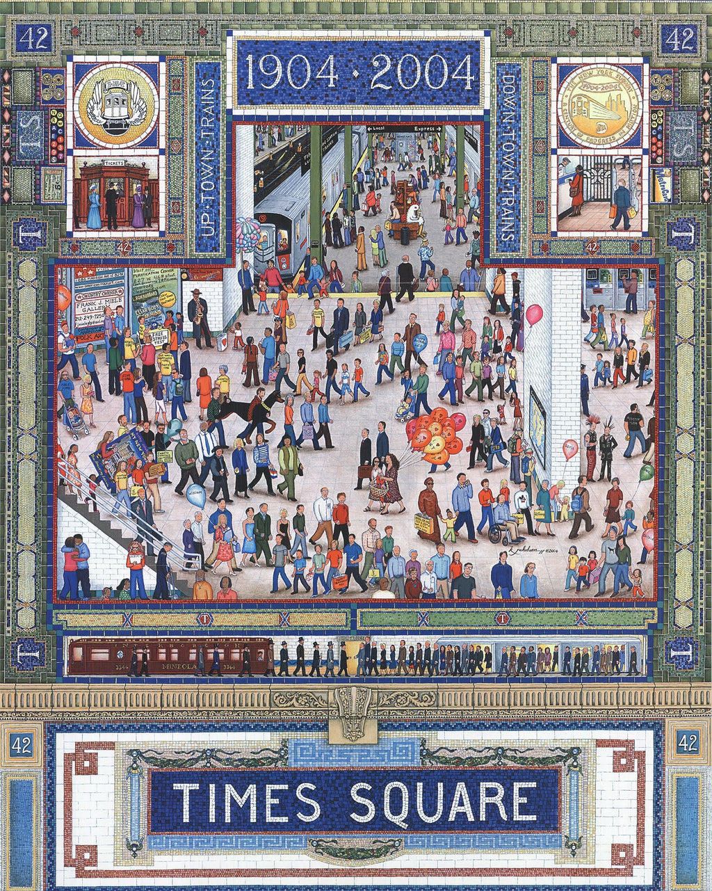 Kathy Jakobsen Subway Centennial 2004 MTA New York City poster featuring colorful subway train artwork and vintage NYC transit design.