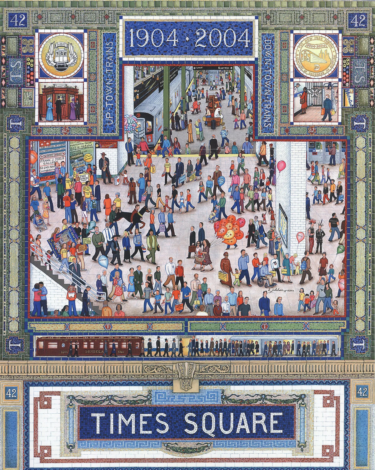 Kathy Jakobsen Subway Centennial 2004 MTA New York City poster featuring colorful subway train artwork and vintage NYC transit design.