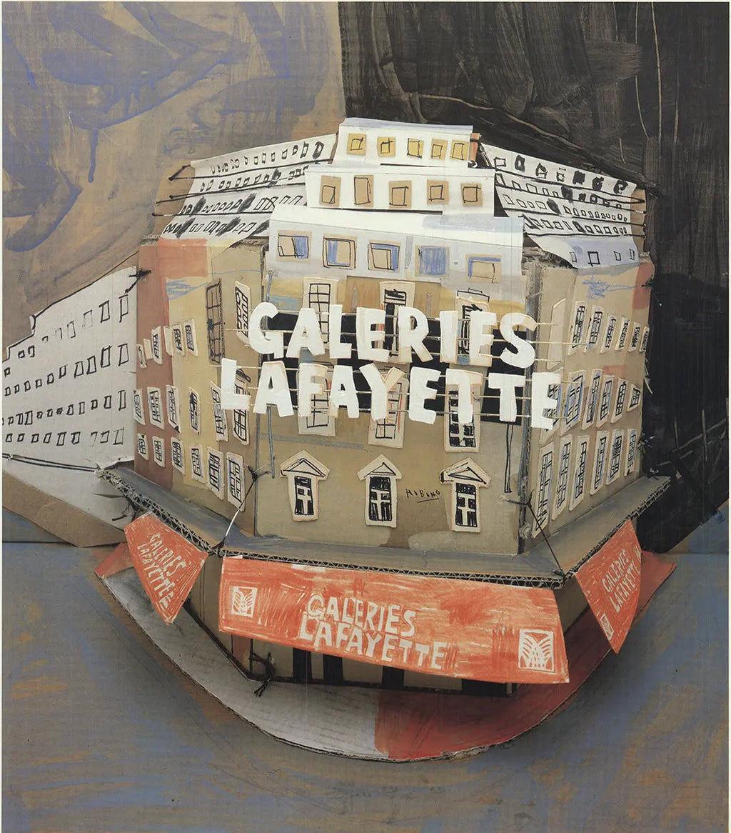 Katsuhiko Hibino Galerie Lafayette 1988 signed limited edition poster featuring vibrant artwork and bold colors.