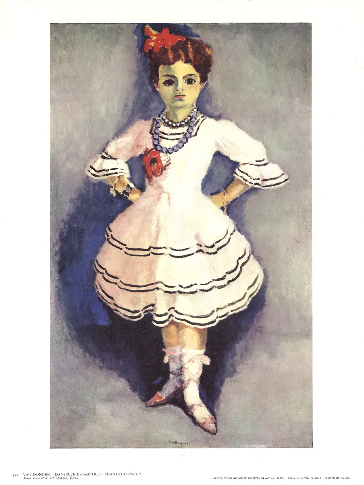 Original Kees van Dongen Spanish Dancer offset lithograph art print poster showcasing vibrant colors and expressive style.
