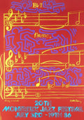 Original vintage Keith Haring and Andy Warhol poster from Montreux Jazz Festival 1986, featuring bold screenprint artwork.