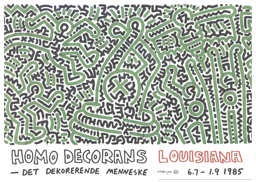Original Keith Haring Homo Decorans Louisiana Museum Giclee art print featuring vibrant, iconic figures from the exhibition.