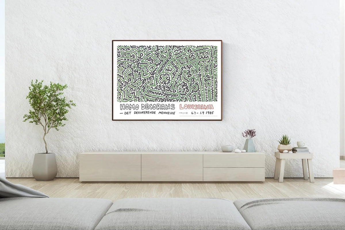 Original Keith Haring Homo Decorans giclee art print from Louisiana Museum exhibition, featuring vibrant Haring-inspired artwork.