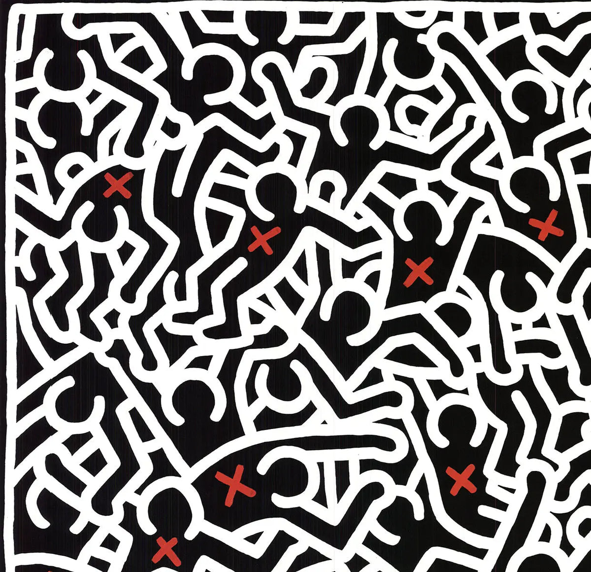 Original Keith Haring Untitled April 1985 large offset lithograph art print, vibrant abstract design by Keith Haring.