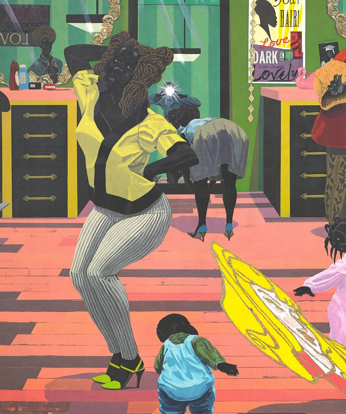 Kerry James Marshall School of Beauty and Culture exhibition poster featuring vibrant artwork and bold text.