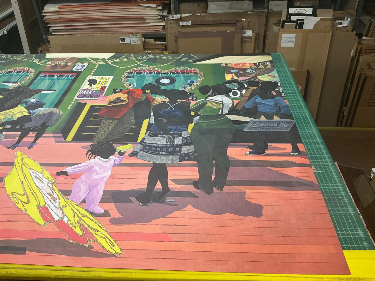 Kerry James Marshall School of Beauty and Culture exhibition poster featuring vibrant artwork and bold typography.