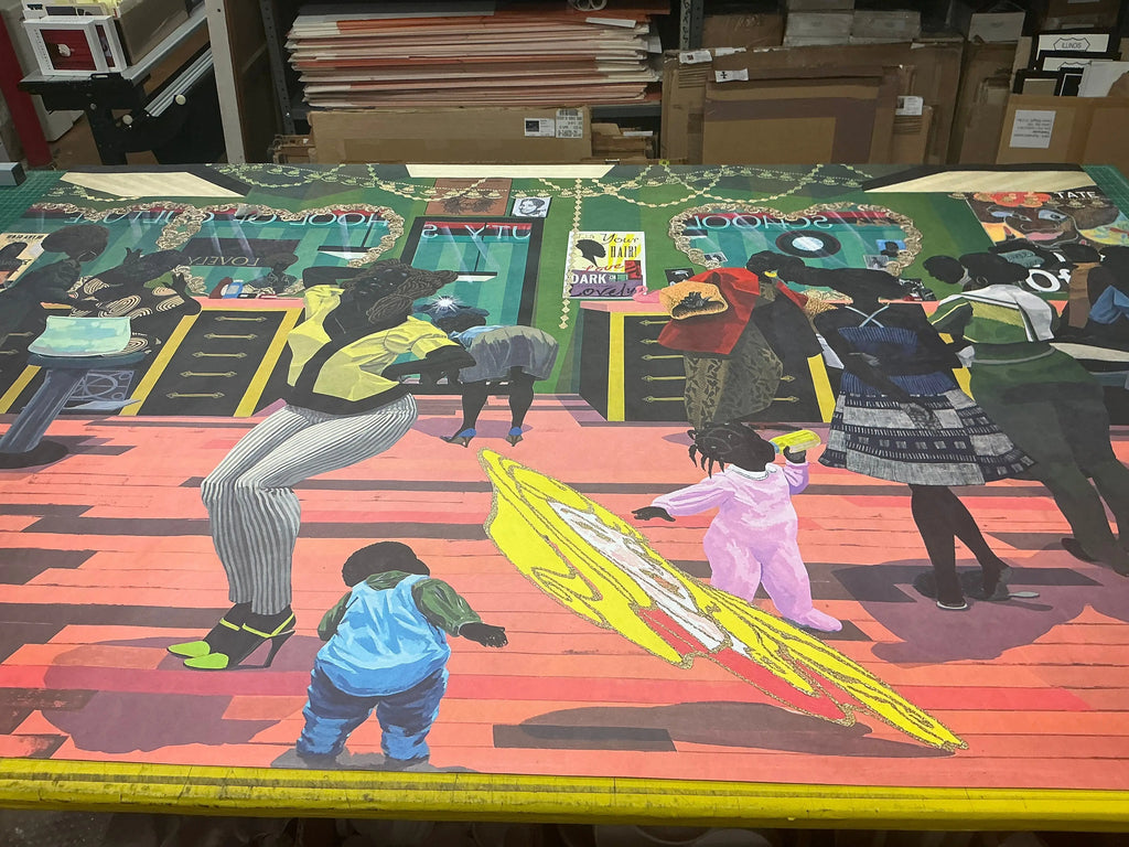 Kerry James Marshall School of Beauty and Culture exhibition poster featuring bold artwork and vibrant colors.
