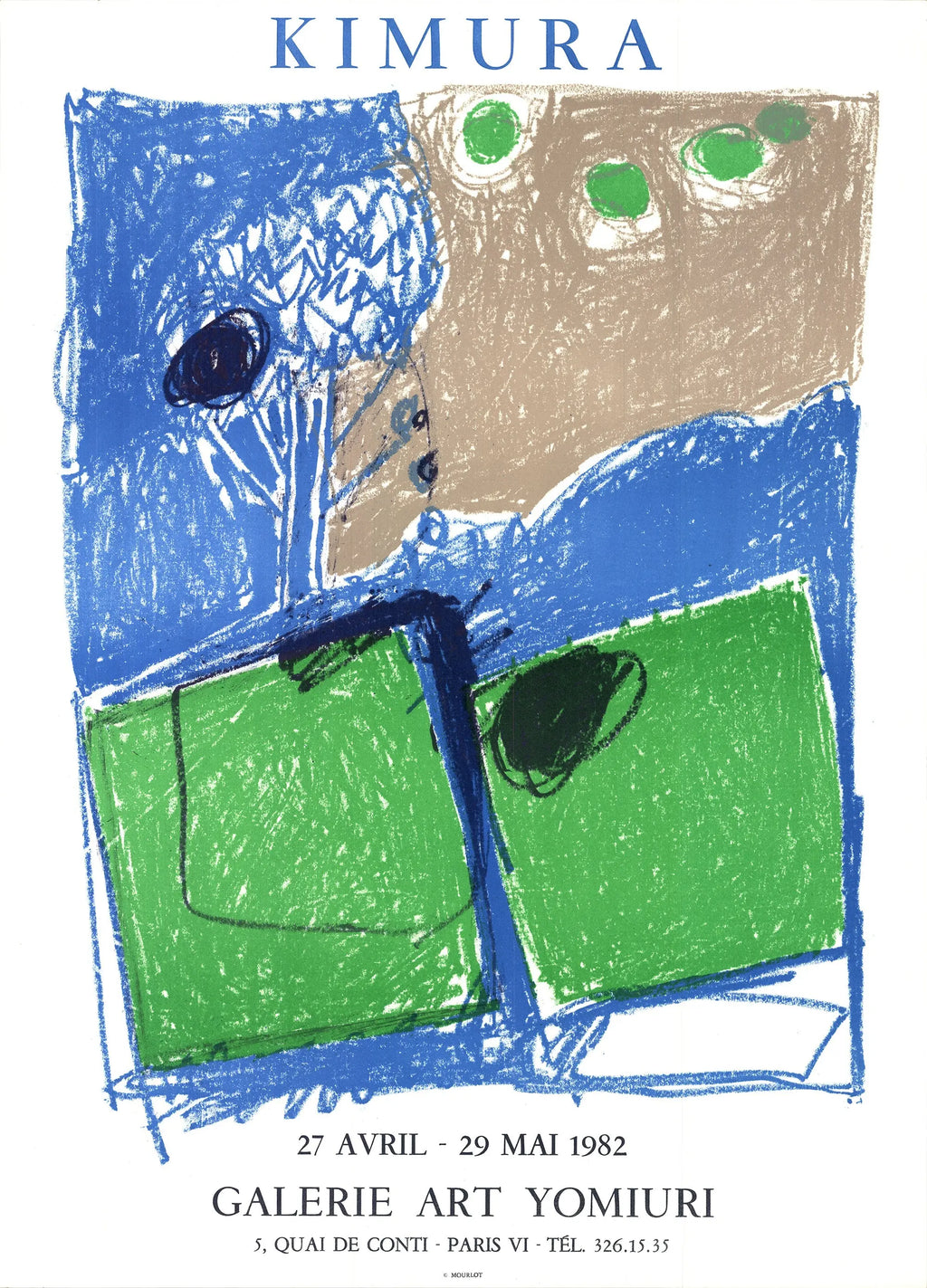 Kimura Galerie Art Yomiuri 1982 original lithograph exhibition poster featuring abstract artwork and bold graphic design.