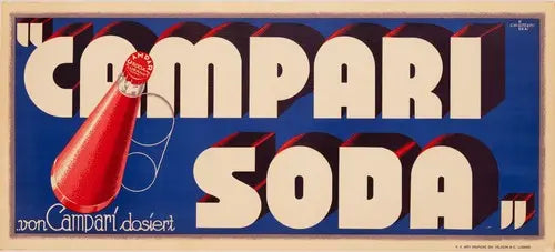 Original Campari art deco poster by Kobra Chiozzani, vintage 1934 Italian advertising poster with bold graphic design.